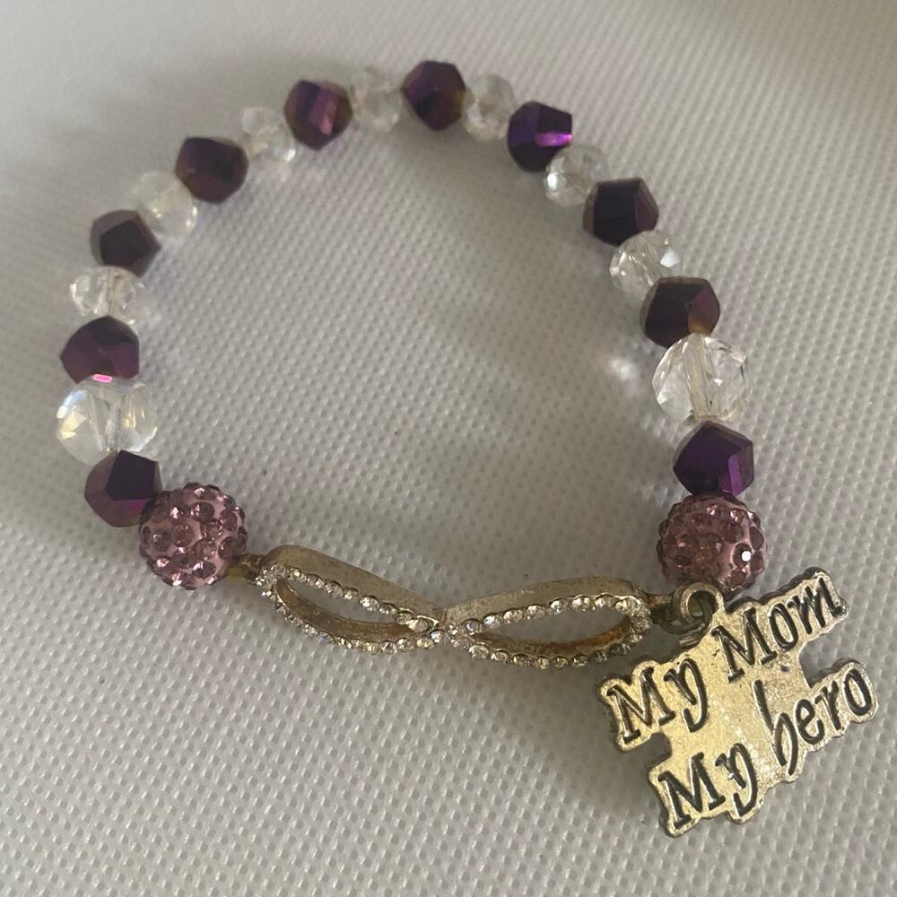 Purple Mom Charm Bracelet Set Crystal Beads Sparkle Beads Elastic Fit - Picture 5 of 17